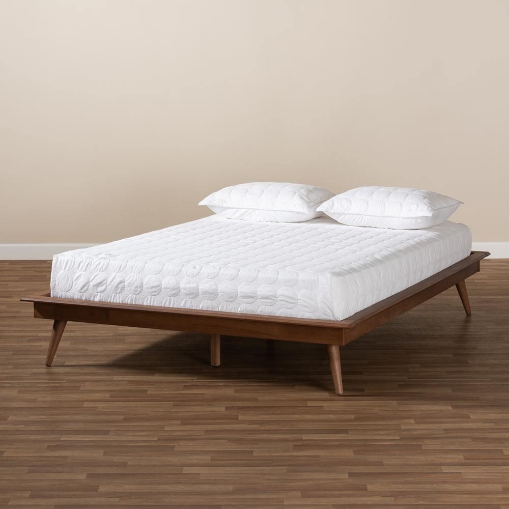 Karine Mid-Century Modern Walnut Brown Finished Wood King Size Platform Bed Frame FredCo