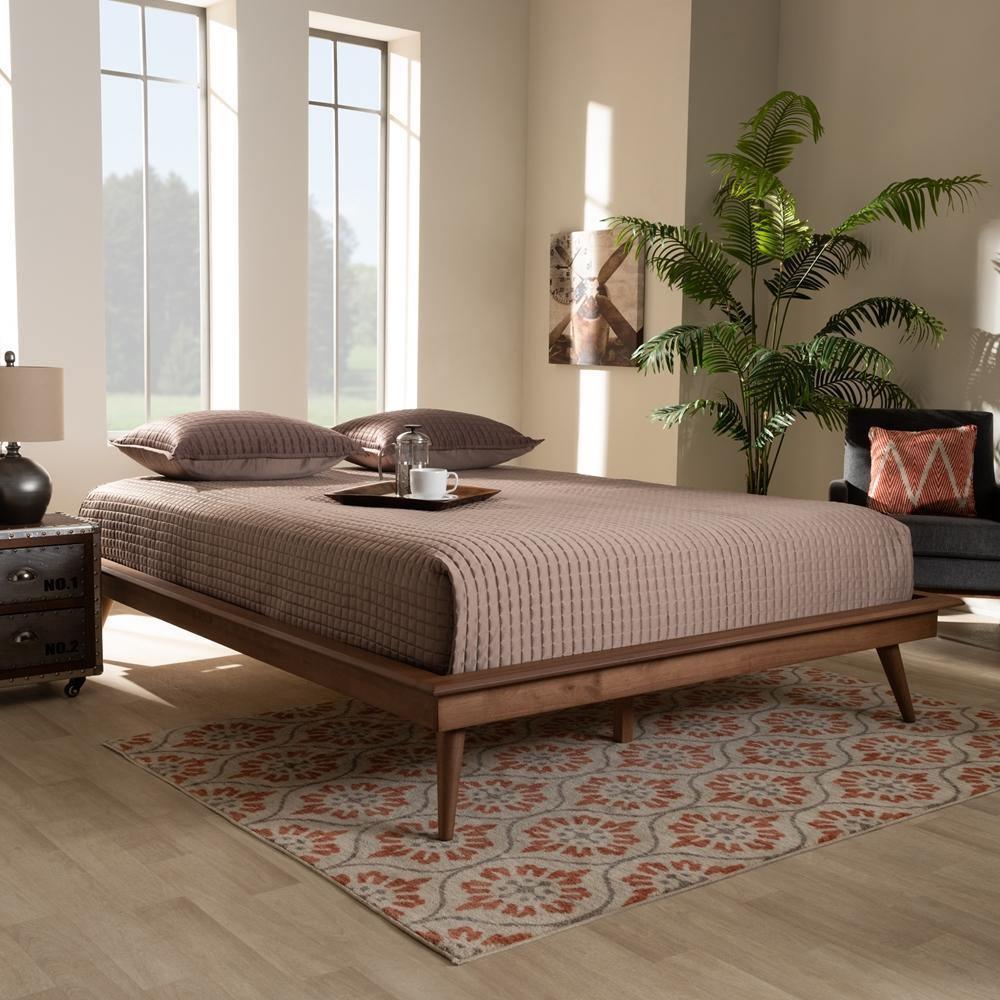 Karine Mid-Century Modern Walnut Brown Finished Wood King Size Platform Bed Frame FredCo