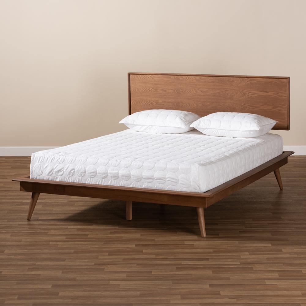 Karine Mid-Century Modern Walnut Brown Finished Wood Queen Size Platform Bed FredCo