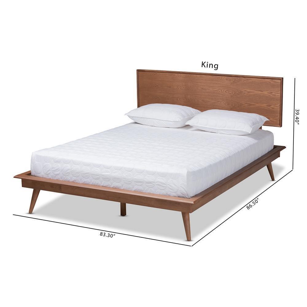 Karine Mid-Century Modern Walnut Brown Finished Wood Queen Size Platform Bed FredCo