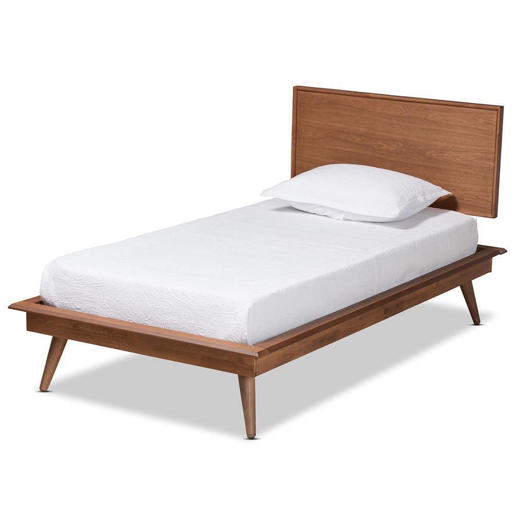 Karine Mid-Century Modern Walnut Brown Finished Wood Twin Size Platform Bed FredCo