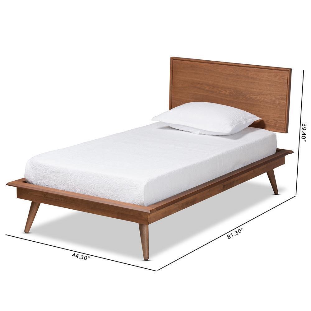 Karine Mid-Century Modern Walnut Brown Finished Wood Twin Size Platform Bed FredCo