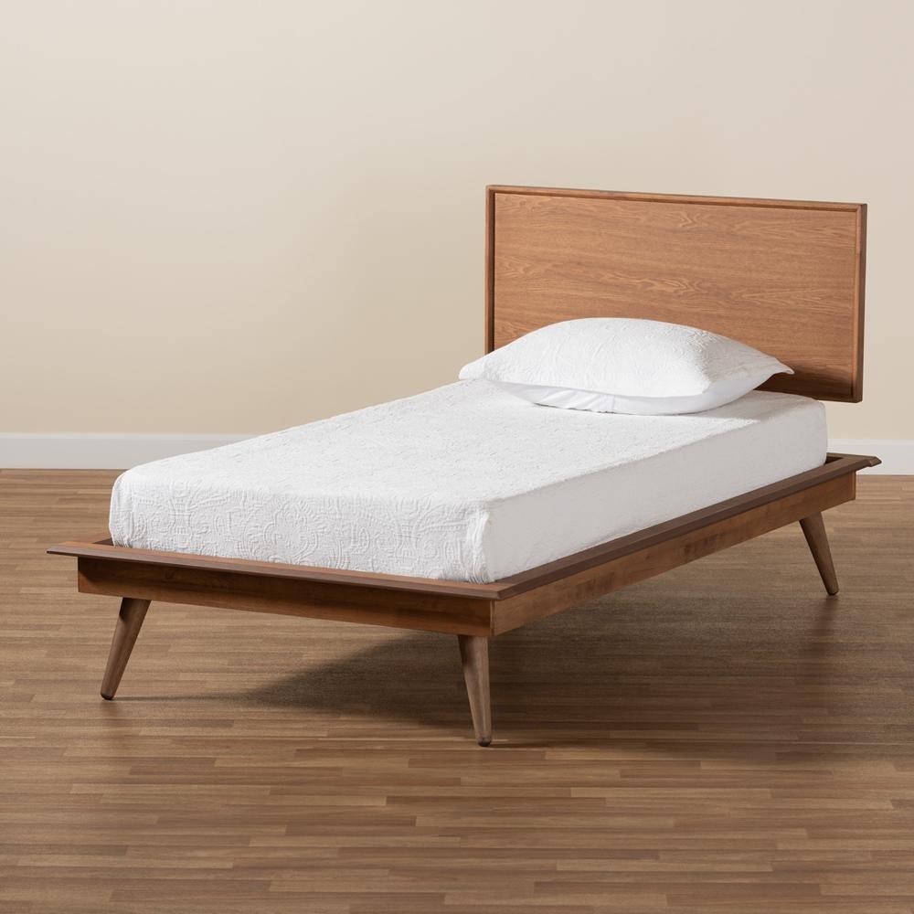 Karine Mid-Century Modern Walnut Brown Finished Wood Twin Size Platform Bed FredCo