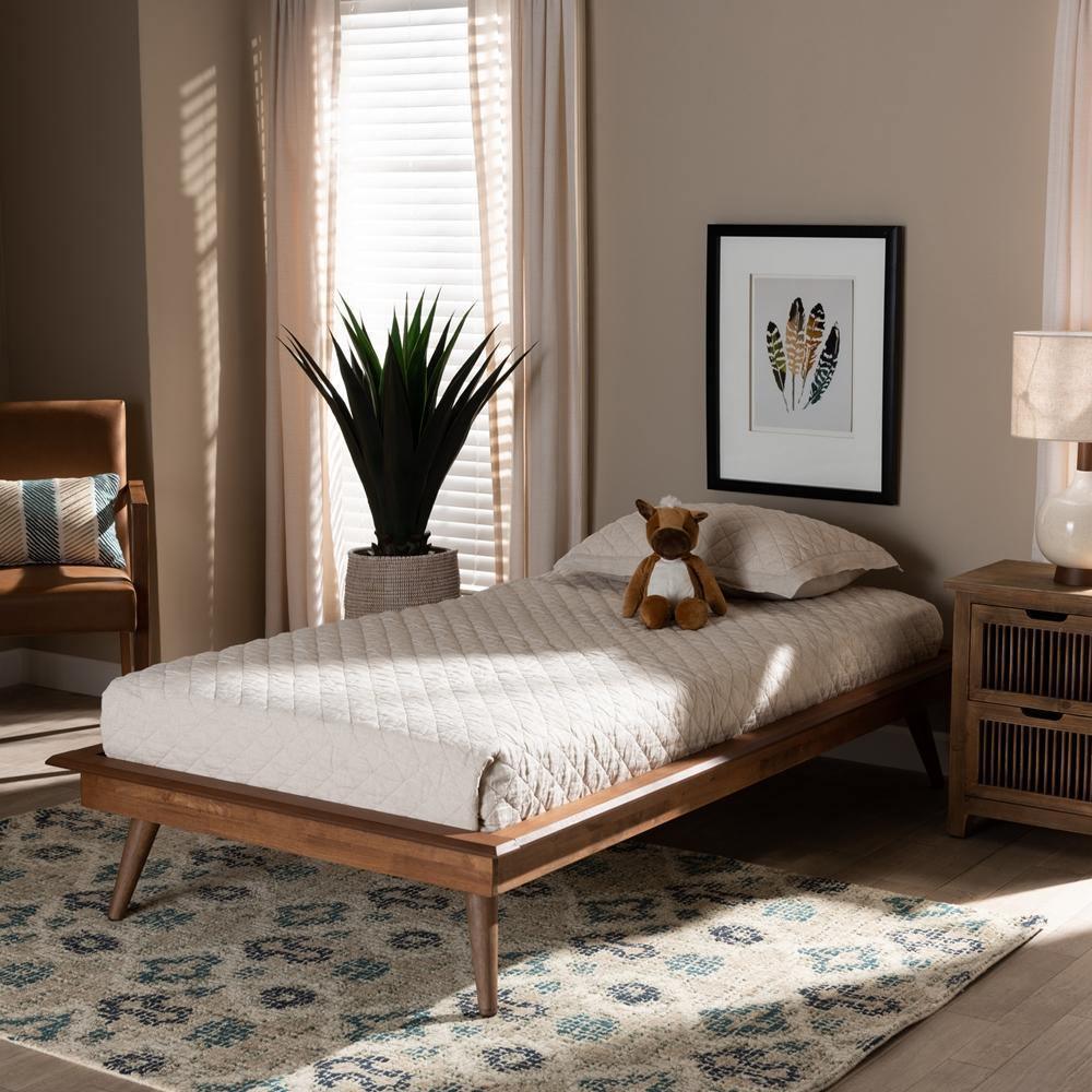 Karine Mid-Century Modern Walnut Brown Finished Wood Twin Size Platform Bed Frame FredCo