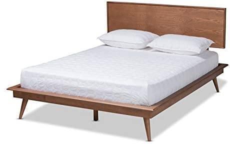 Karine Mid-Century Wood Full Platform Bed in Walnut Brown FredCo