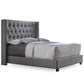 Katherine Contemporary Grey Fabric Nail head Trim King Size Wingback Bed FredCo