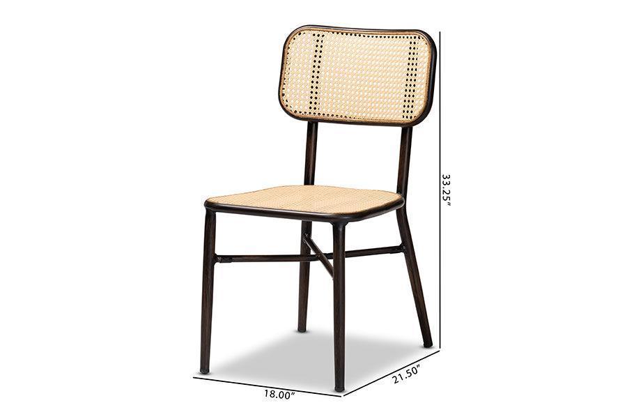 Katina Mid-Century Modern Dark Brown Finished Metal and Synthetic Rattan 2-Piece Outdoor Dining Chair Set FredCo