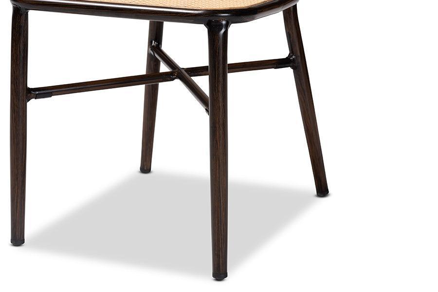 Katina Mid-Century Modern Dark Brown Finished Metal and Synthetic Rattan 2-Piece Outdoor Dining Chair Set FredCo