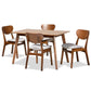 Katya Mid-Century Modern Grey Fabric Upholstered and Walnut Brown Finished Wood 5-Piece Dining Set FredCo