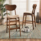 Katya Mid-Century Modern Sand Fabric Upholstered and Walnut Brown Finished Wood 2-Piece Bar Stool Set FredCo