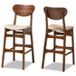 Katya Mid-Century Modern Sand Fabric Upholstered and Walnut Brown Finished Wood 2-Piece Bar Stool Set FredCo