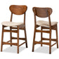 Katya Mid-Century Modern Sand Fabric Upholstered and Walnut Brown Finished Wood 2-Piece Counter Stool Set FredCo