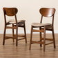 Katya Mid-Century Modern Sand Fabric Upholstered and Walnut Brown Finished Wood 2-Piece Counter Stool Set FredCo