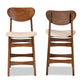 Katya Mid-Century Modern Sand Fabric Upholstered and Walnut Brown Finished Wood 2-Piece Counter Stool Set FredCo
