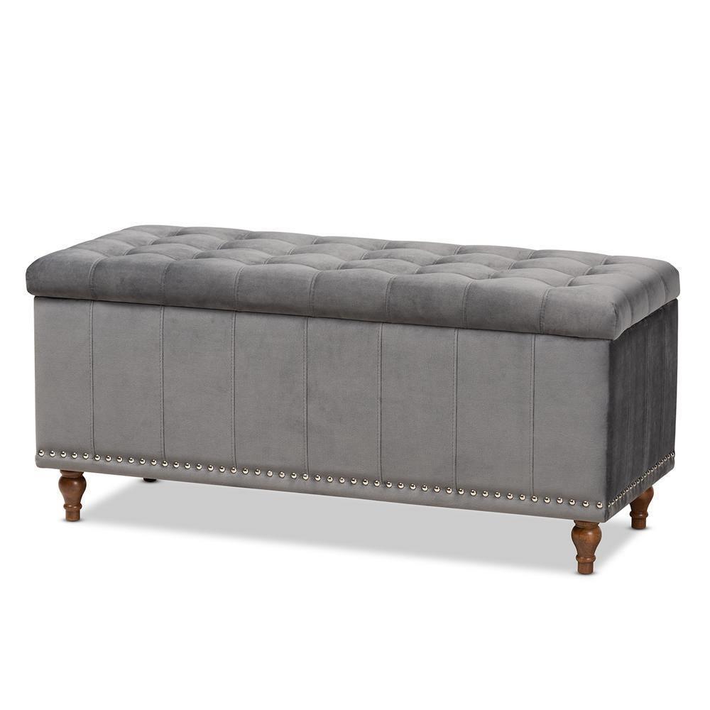 Kaylee Modern and Contemporary Grey Velvet Fabric Upholstered Button-Tufted Storage Ottoman Bench FredCo