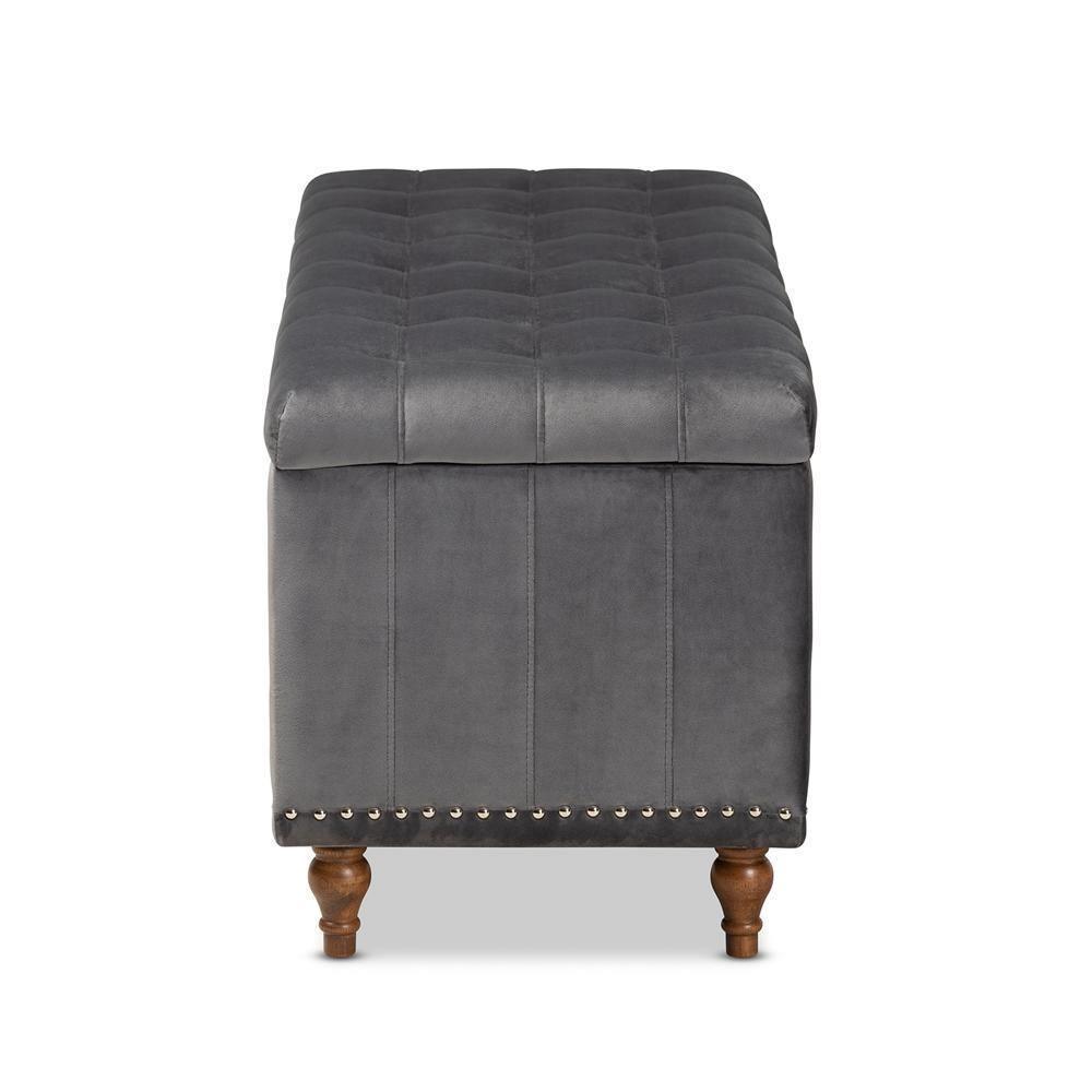 Kaylee Modern and Contemporary Grey Velvet Fabric Upholstered Button-Tufted Storage Ottoman Bench FredCo