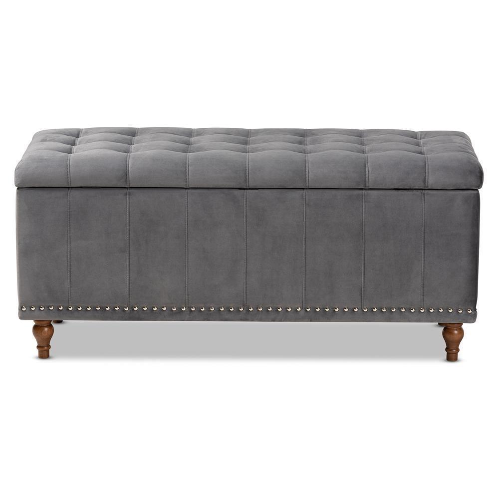 Kaylee Modern and Contemporary Grey Velvet Fabric Upholstered Button-Tufted Storage Ottoman Bench FredCo