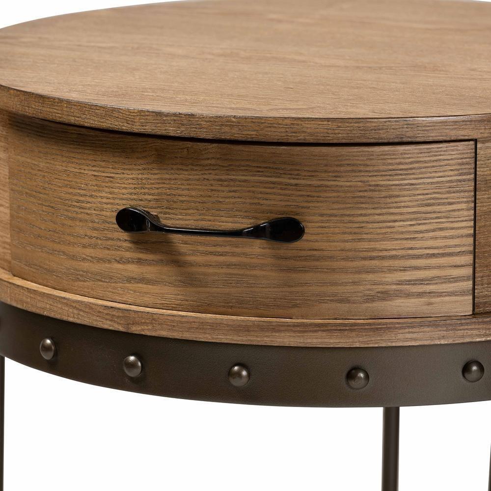 Kellyn Vintage Rustic Industrial Oak Brown Finished Wood and Black Finished Metal 1-Drawer End Table FredCo
