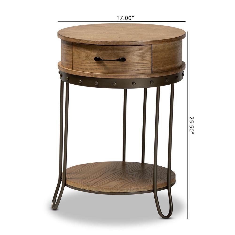 Kellyn Vintage Rustic Industrial Oak Brown Finished Wood and Black Finished Metal 1-Drawer End Table FredCo
