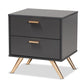 Kelson Modern and Contemporary Dark Grey and Gold Finished Wood 2-Drawer Nightstand FredCo