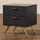 Kelson Modern and Contemporary Dark Grey and Gold Finished Wood 2-Drawer Nightstand FredCo