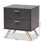 Kelson Modern and Contemporary Dark Grey and Gold Finished Wood 2-Drawer Nightstand FredCo