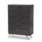 Kelson Modern and Contemporary Dark Grey and Gold Finished Wood 5-Drawer Chest FredCo