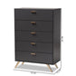 Kelson Modern and Contemporary Dark Grey and Gold Finished Wood 5-Drawer Chest FredCo