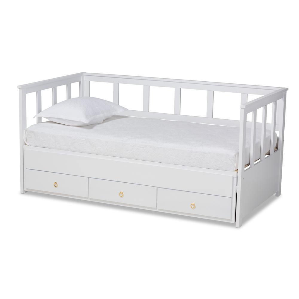 Kendra Modern and Contemporary White Finished Expandable Twin Size to King Size Daybed with Storage Drawers FredCo