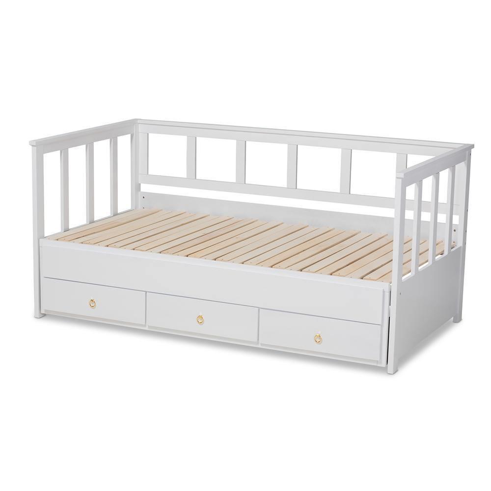 Kendra Modern and Contemporary White Finished Expandable Twin Size to King Size Daybed with Storage Drawers FredCo