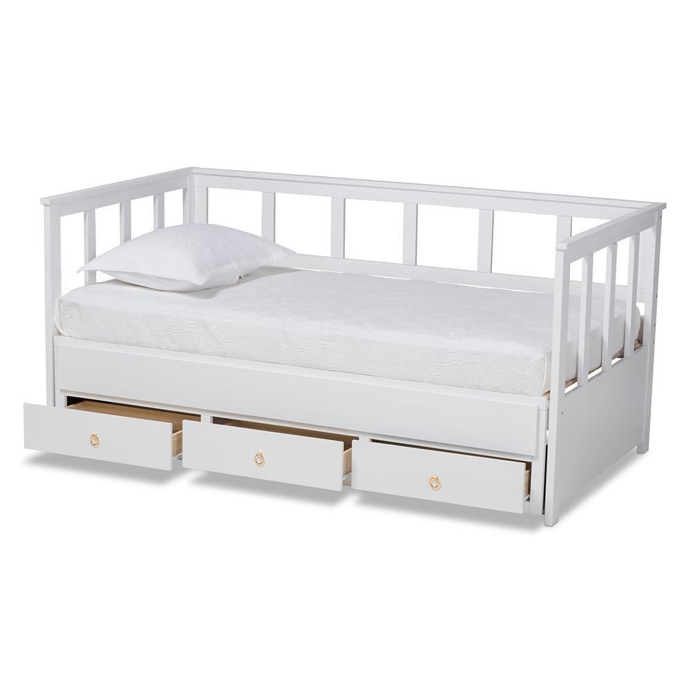 Kendra Modern and Contemporary White Finished Expandable Twin Size to King Size Daybed with Storage Drawers FredCo