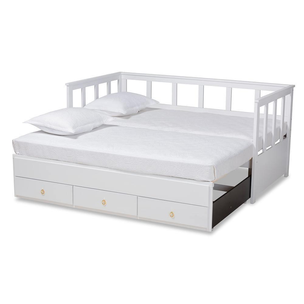 Kendra Modern and Contemporary White Finished Expandable Twin Size to King Size Daybed with Storage Drawers FredCo