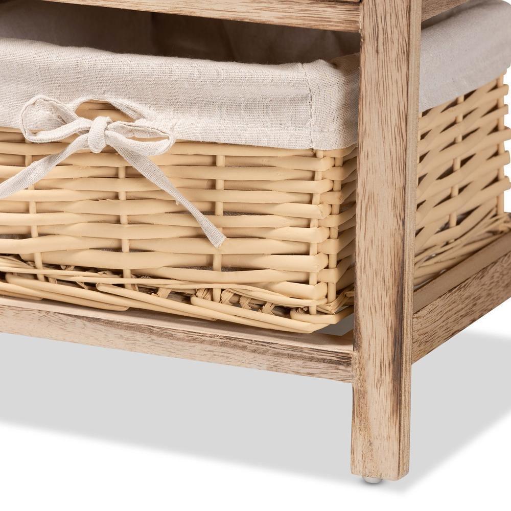 Kenwood Rustic and Contemporary Oak Brown Finished Wood 2-Drawer Storage Unit with Woven Baskets FredCo