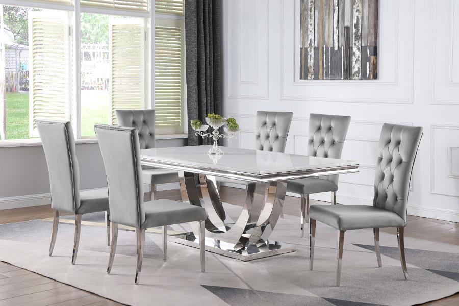 Kerwin 7-piece Dining Room Set Grey and Chrome 111101-S7G Coaster FredCo