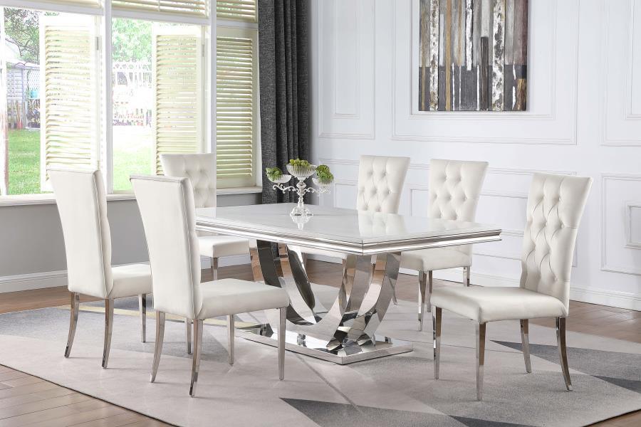 Kerwin 7-piece Dining Room Set White and Chrome 111101-S7W Coaster FredCo