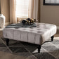 Keswick Transitional Grey Velvet Fabric Upholstered Button Tufted Cocktail Ottoman FredCo