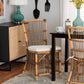 Kim Modern Bohemian White Fabric and Natural Brown Rattan Dining Chair FredCo
