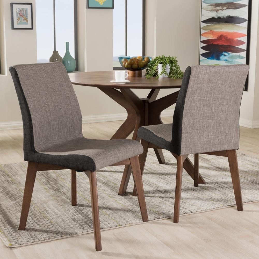 Kimberly Mid-Century Modern Beige and Brown Fabric Dining Chair (Set of 2) FredCo