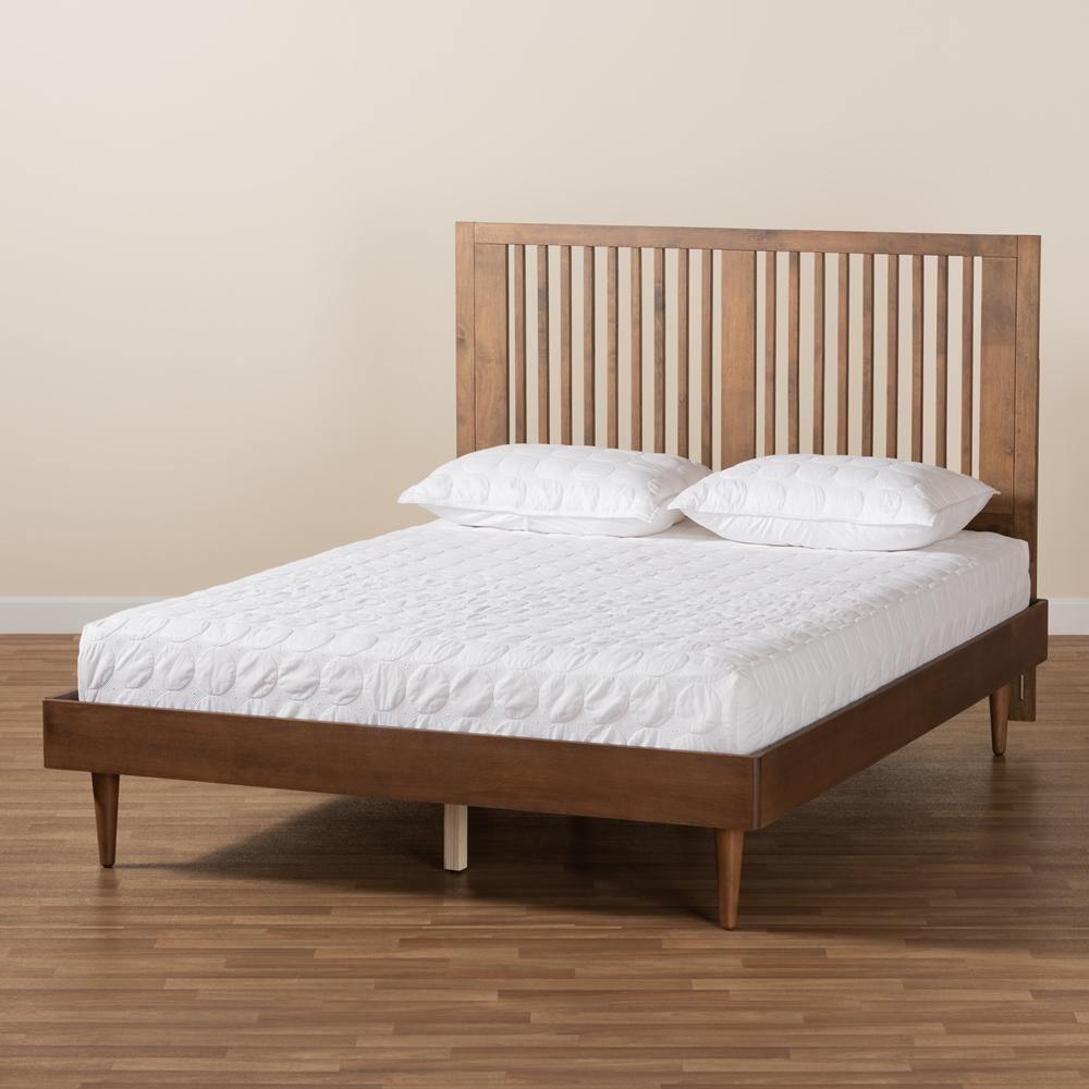 Kioshi Mid-Century Modern Transitional Ash Walnut Finished Wood King Size Platform Bed FredCo