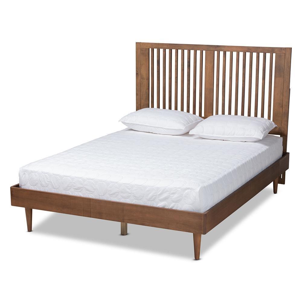 Kioshi Mid-Century Modern Transitional Ash Walnut Finished Wood King Size Platform Bed FredCo