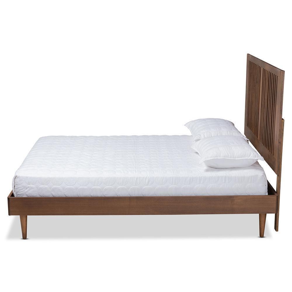 Kioshi Mid-Century Modern Transitional Ash Walnut Finished Wood Queen Size Platform Bed FredCo