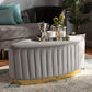 Kirana Glam and Luxe Grey Velvet Fabric Upholstered and Gold PU Leather Ottoman FredCo