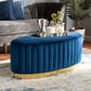 Kirana Glam and Luxe Navy Blue Velvet Fabric Upholstered and Gold PU Leather Ottoman FredCo