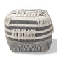 Kirby Moroccan Inspired Grey and Ivory Handwoven Cotton Pouf Ottoman FredCo