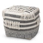 Kirby Moroccan Inspired Grey and Ivory Handwoven Cotton Pouf Ottoman FredCo