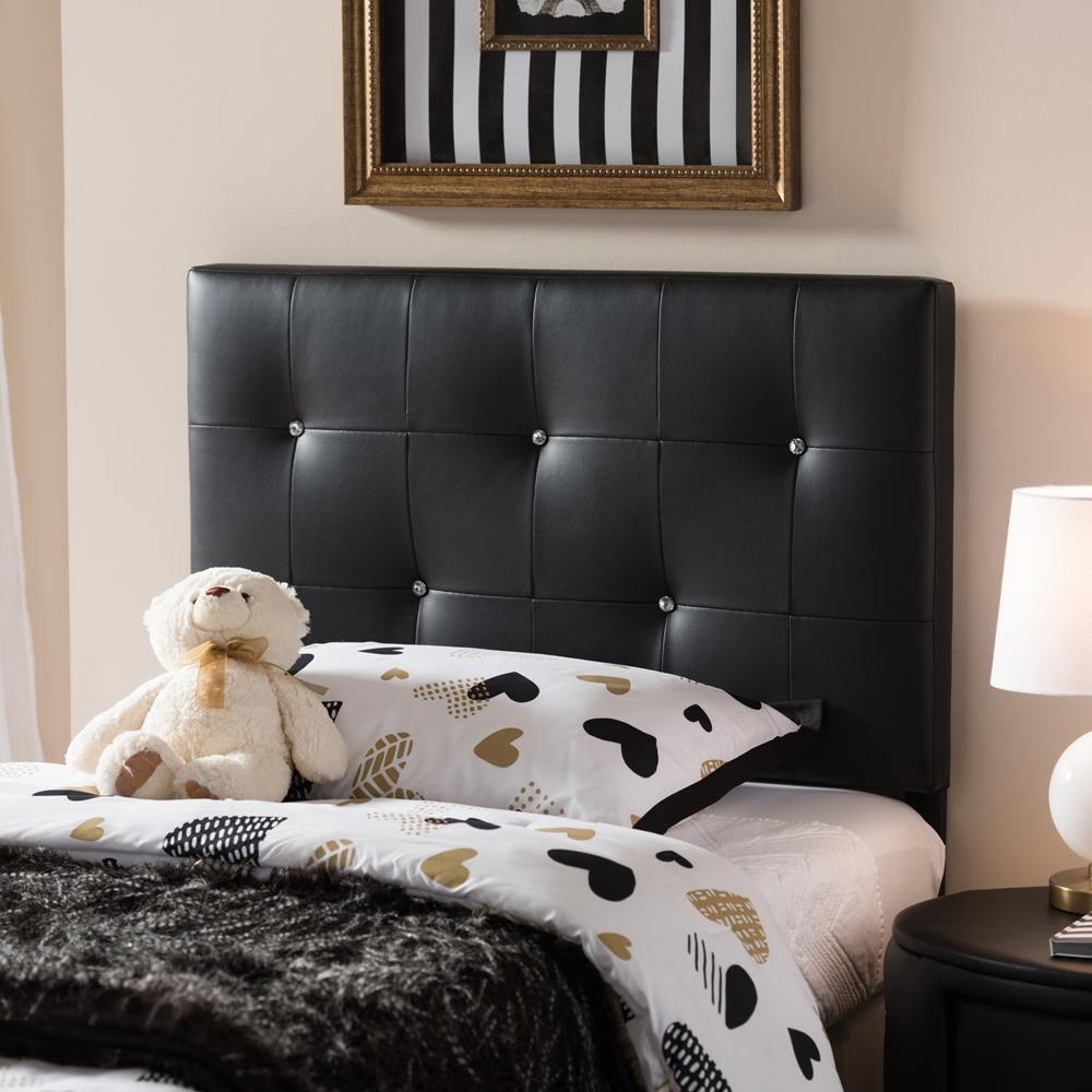 Kirchem Modern and Contemporary Black Faux Leather Upholstered Twin Size Headboard FredCo