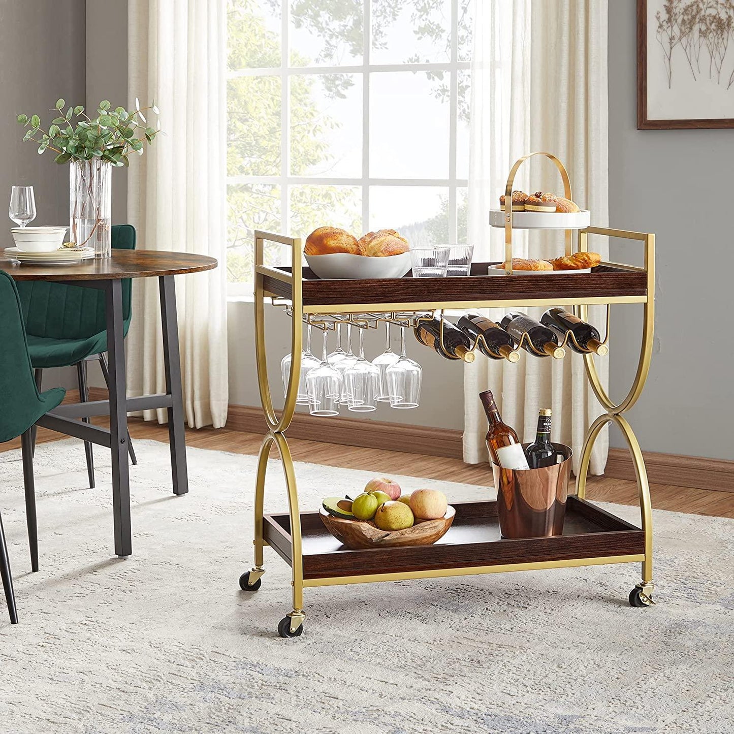 Kitchen Serving Cart with Wine Holders Gold FredCo
