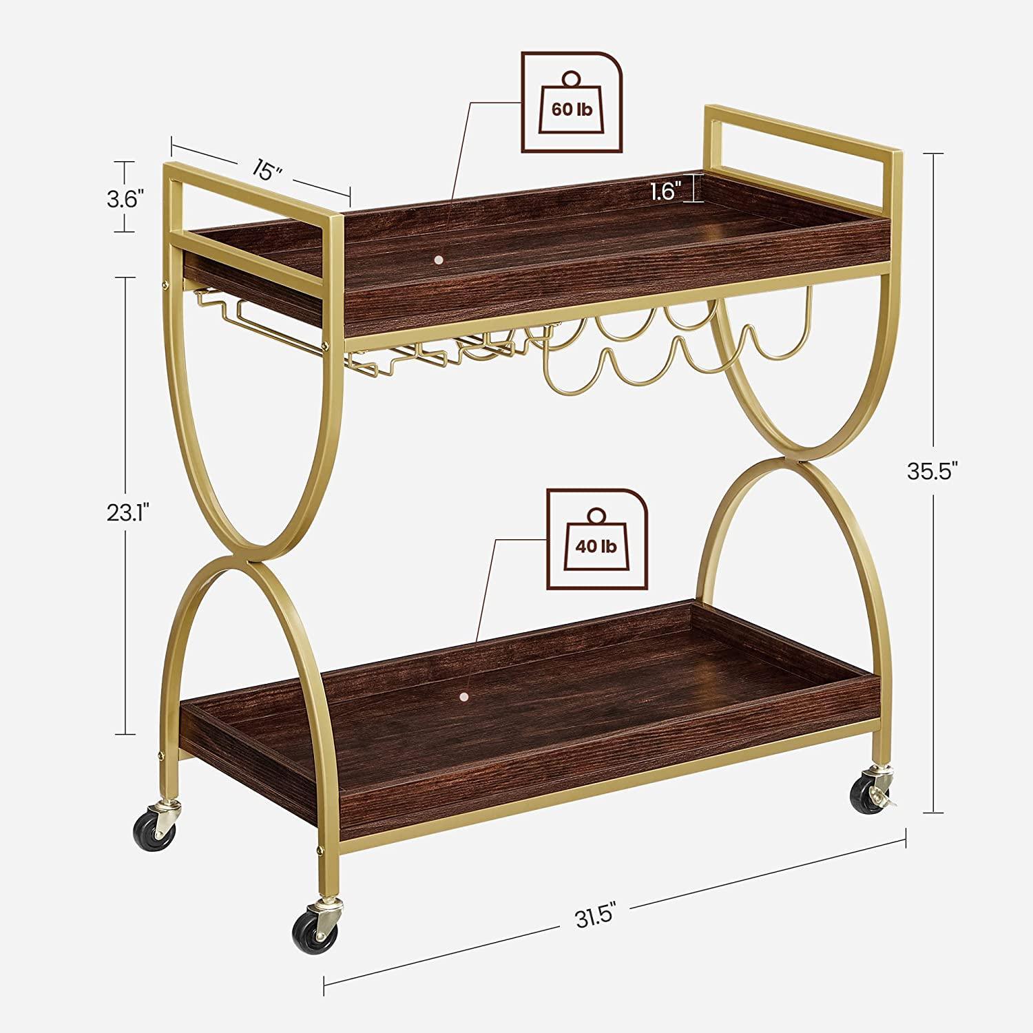 Kitchen Serving Cart with Wine Holders Gold FredCo