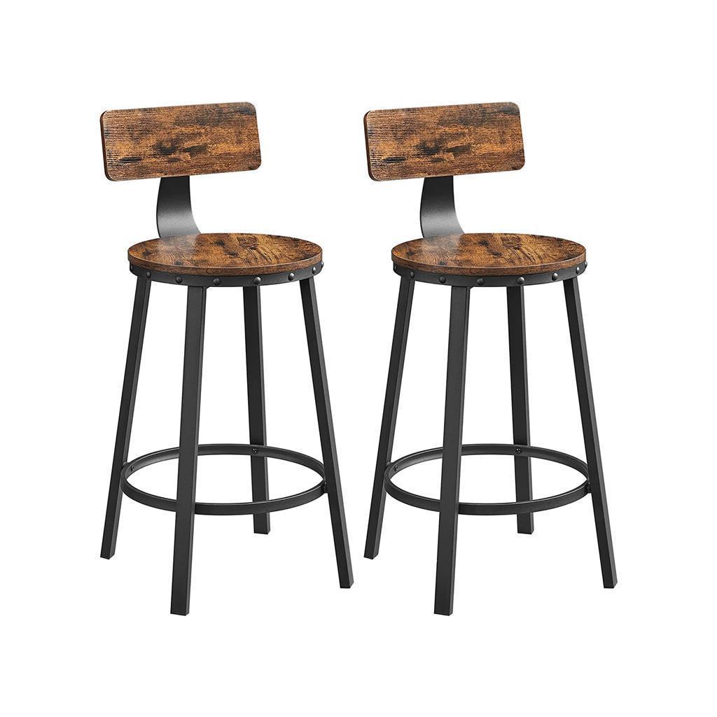 Kitchen Stools with Backrest, 24.6-Inch Brown and Black FredCo