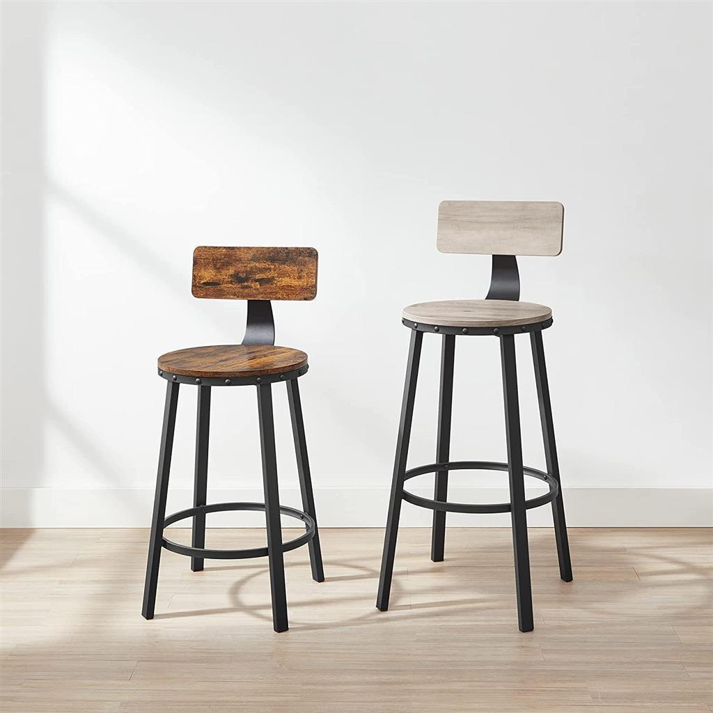 Kitchen Stools with Backrest, 24.6-Inch Brown and Black FredCo